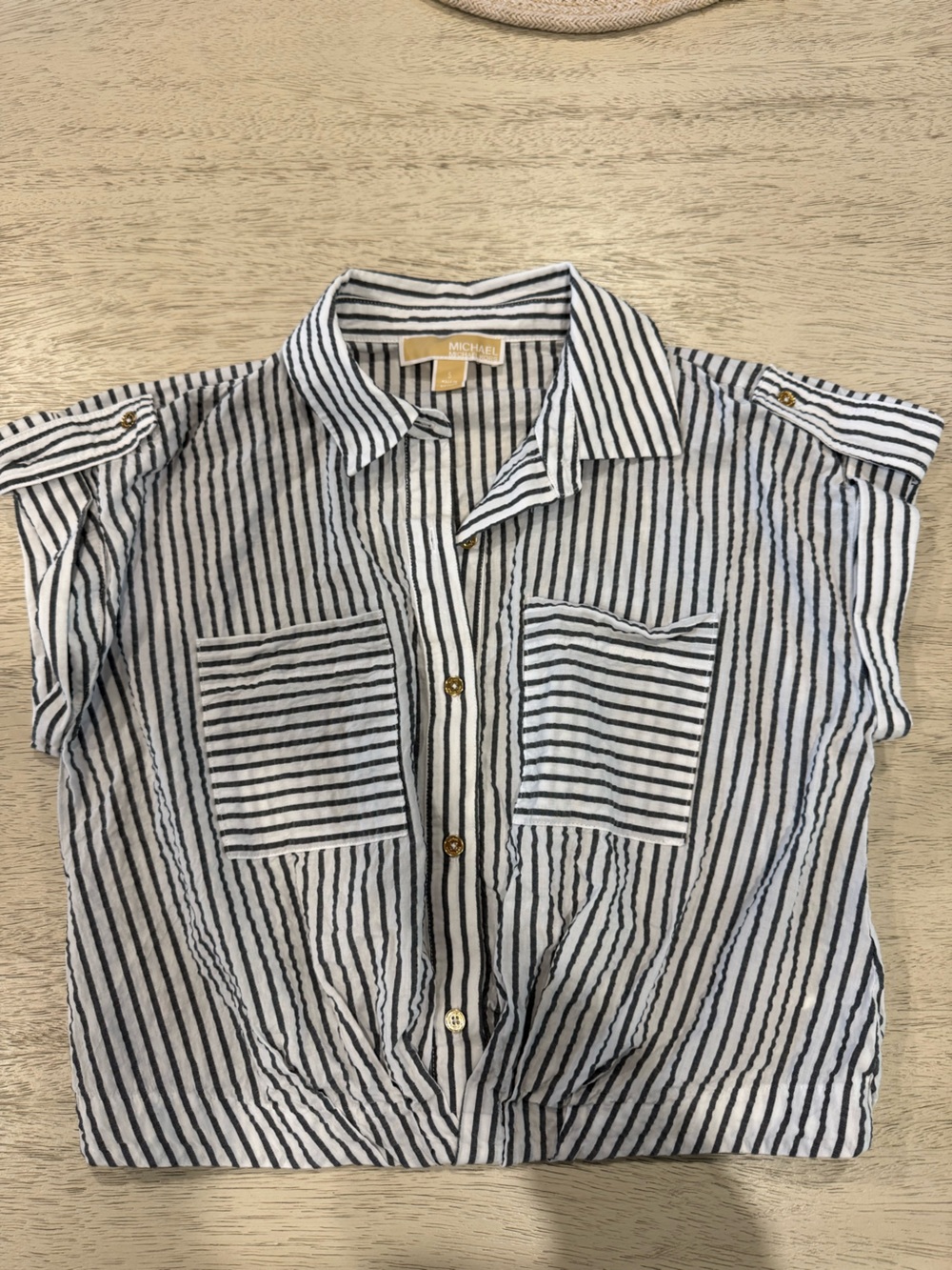 Michael Kors Black and White Striped Casual Button-Down Shirt